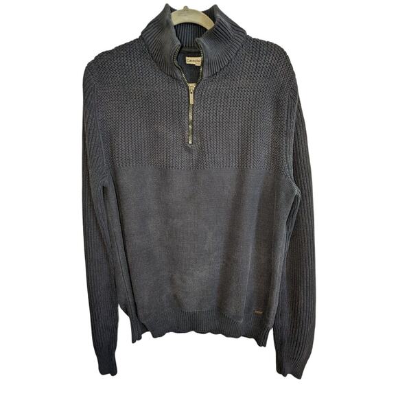Calvin Klein Jeans Men's Gray 1/4 Zip Pullover Sweater Size Large Cotton Acrylic - Picture 1 of 11